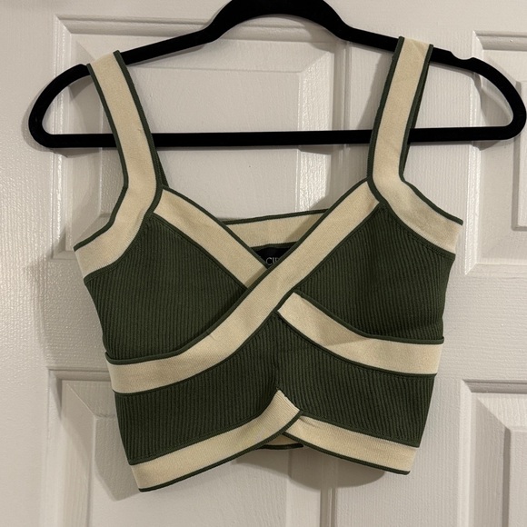 Cider Tops - NWT Cider Olive and Cream Crop Top